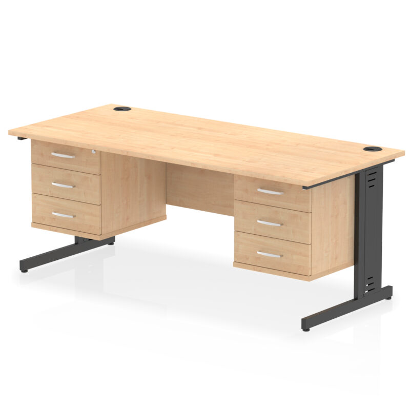 impulse 1800mm cable managed straight desk with two fixed pedestal