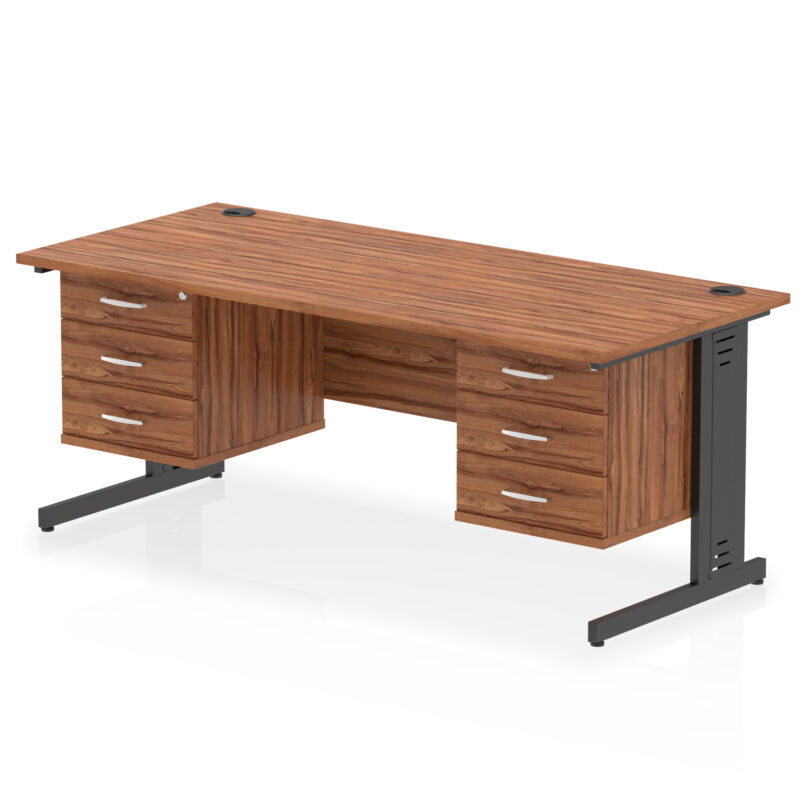impulse 1800mm cable managed straight desk with two fixed pedestal