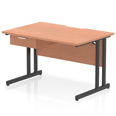 impulse scalloped edge cantilever straight desk with single one drawer fixed pedestal