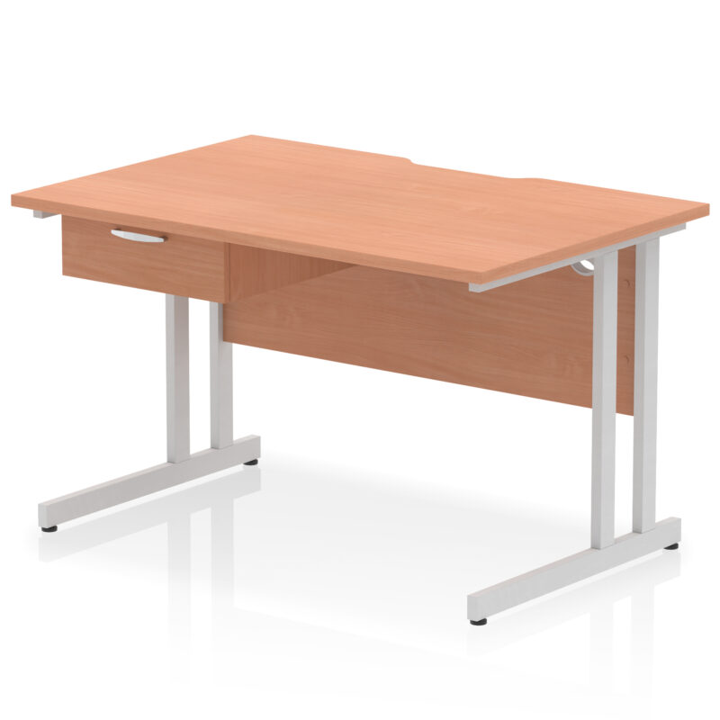 impulse scalloped edge cantilever straight desk with single one drawer fixed pedestal