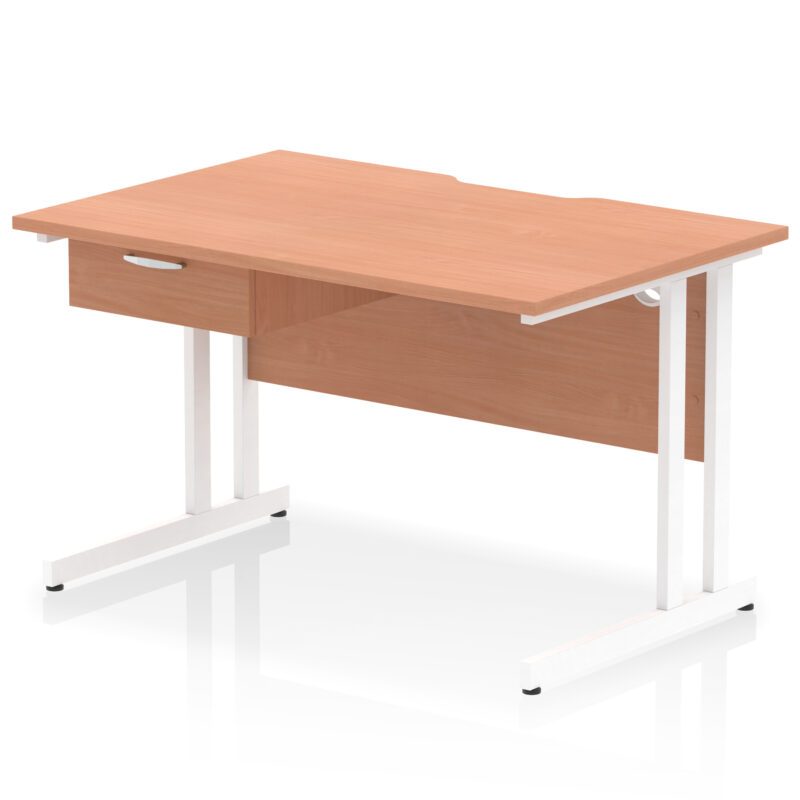 impulse scalloped edge cantilever straight desk with single one drawer fixed pedestal