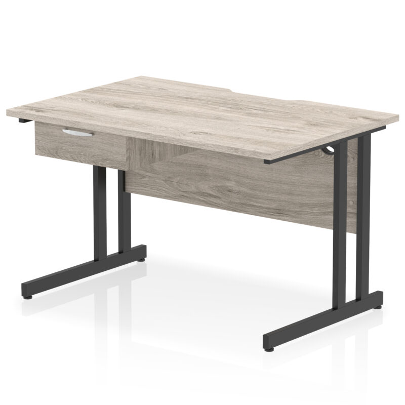 impulse scalloped edge cantilever straight desk with single one drawer fixed pedestal