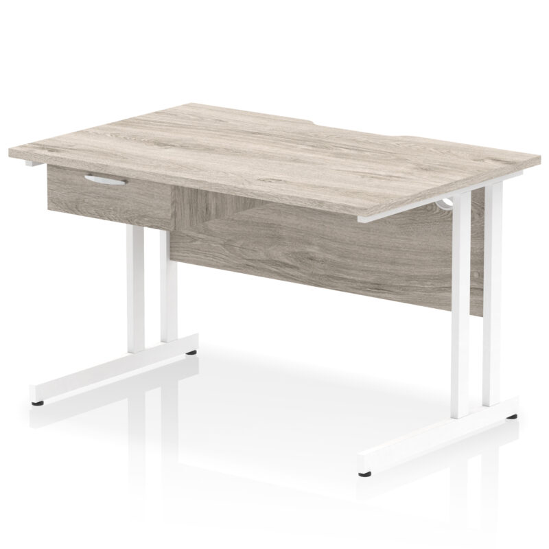 impulse scalloped edge cantilever straight desk with single one drawer fixed pedestal
