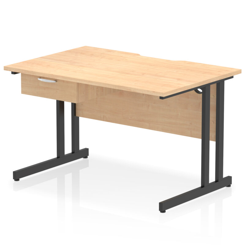 impulse scalloped edge cantilever straight desk with single one drawer fixed pedestal