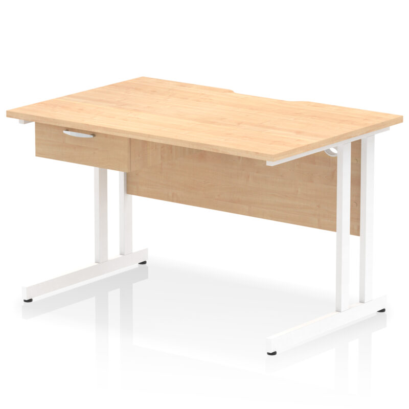 impulse scalloped edge cantilever straight desk with single one drawer fixed pedestal