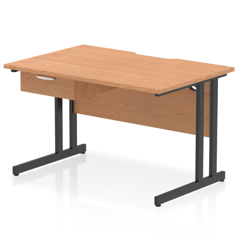 impulse scalloped edge cantilever straight desk with single one drawer fixed pedestal