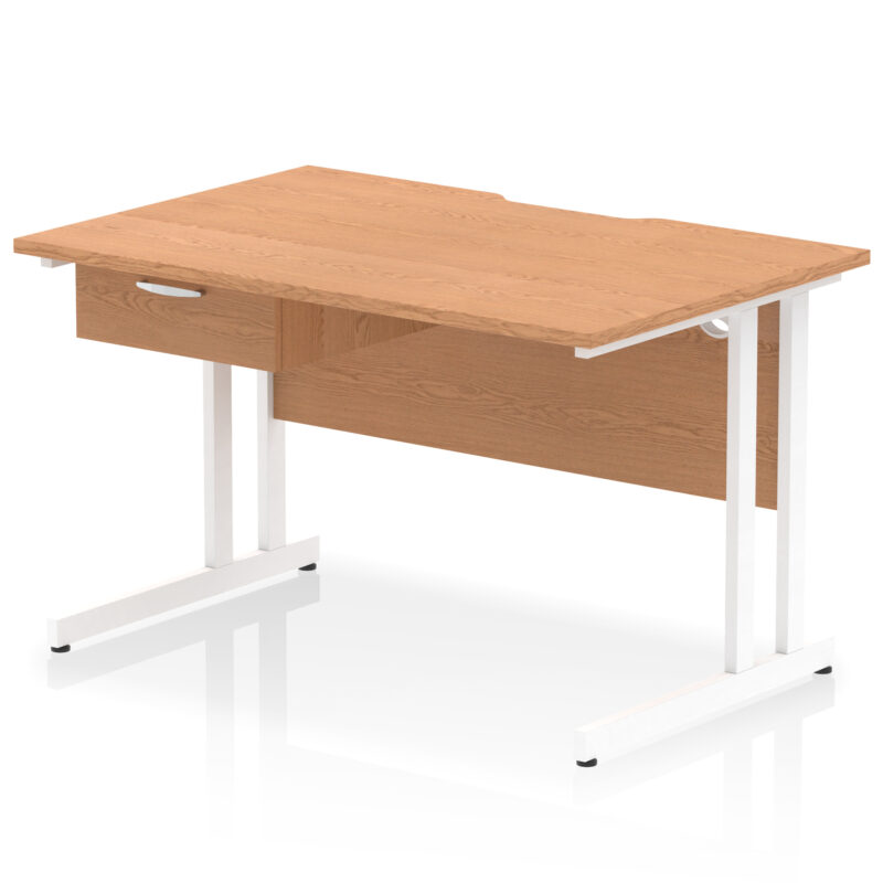 impulse scalloped edge cantilever straight desk with single one drawer fixed pedestal