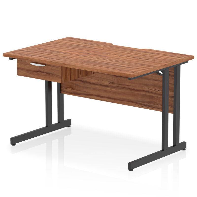 impulse scalloped edge cantilever straight desk with single one drawer fixed pedestal