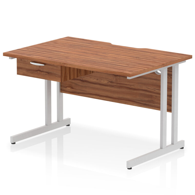 impulse scalloped edge cantilever straight desk with single one drawer fixed pedestal