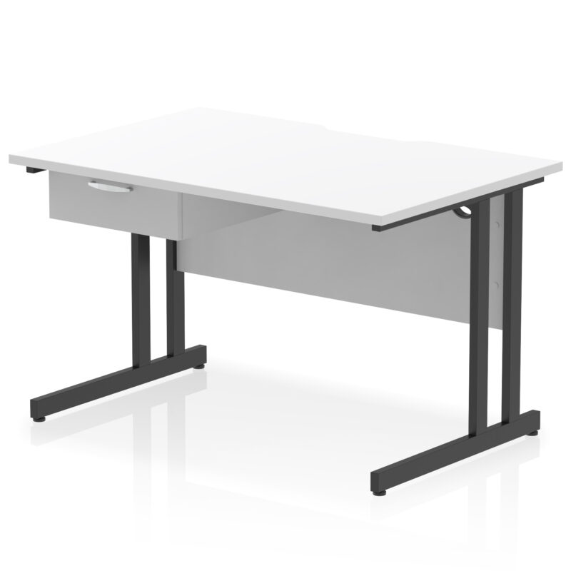 impulse scalloped edge cantilever straight desk with single one drawer fixed pedestal