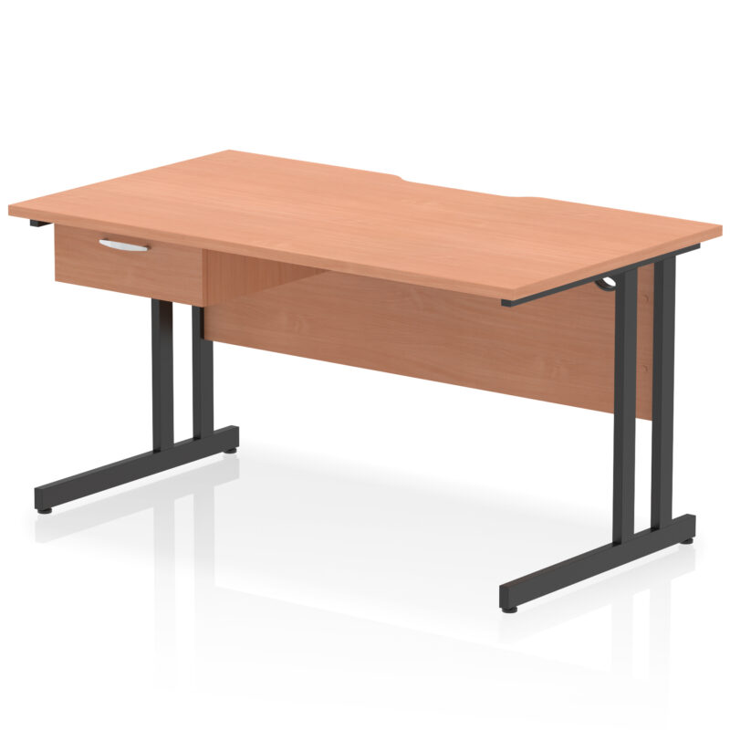 impulse scalloped edge cantilever straight desk with single one drawer fixed pedestal