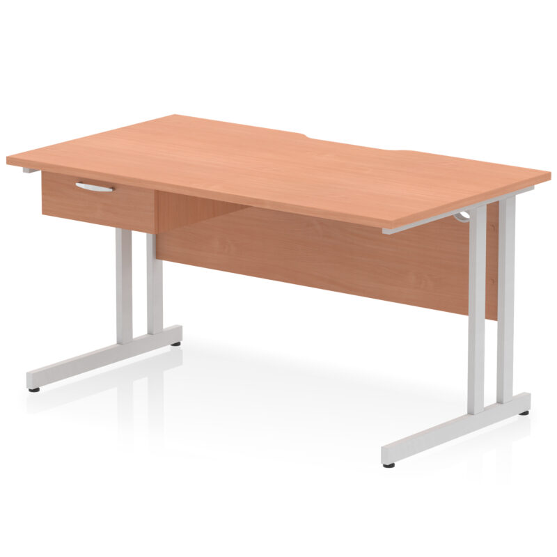 impulse scalloped edge cantilever straight desk with single one drawer fixed pedestal
