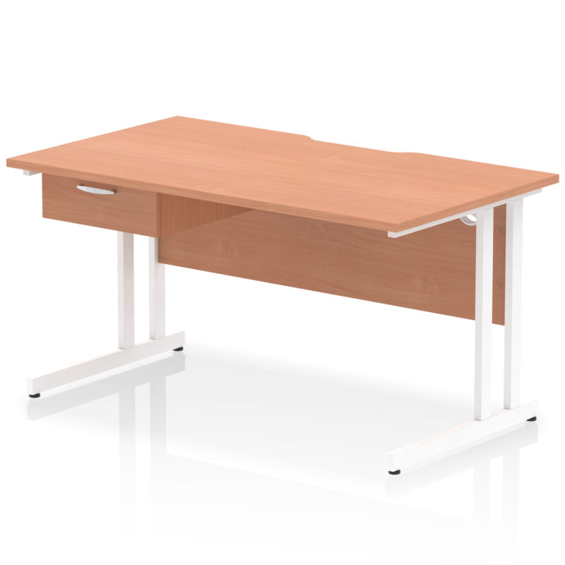 impulse scalloped edge cantilever straight desk with single one drawer fixed pedestal