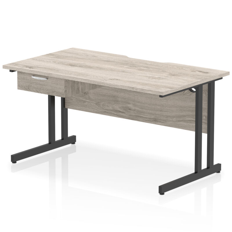 impulse scalloped edge cantilever straight desk with single one drawer fixed pedestal