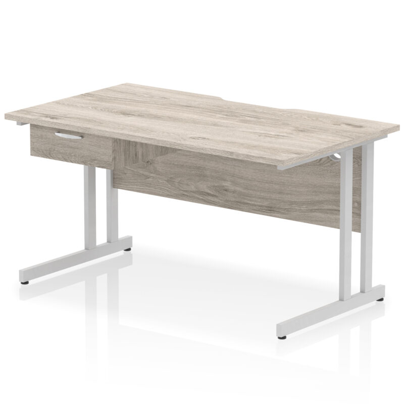 impulse scalloped edge cantilever straight desk with single one drawer fixed pedestal