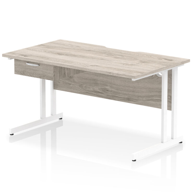 impulse scalloped edge cantilever straight desk with single one drawer fixed pedestal