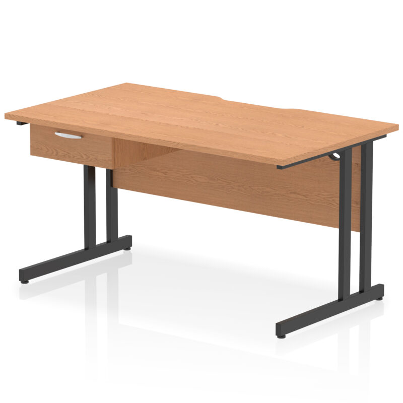 impulse scalloped edge cantilever straight desk with single one drawer fixed pedestal