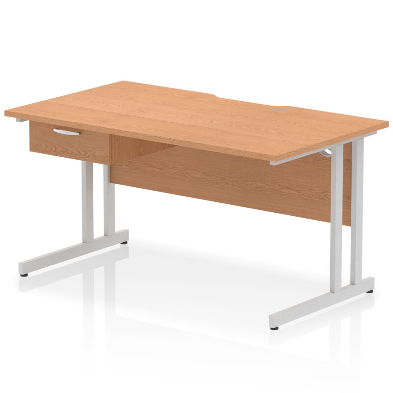 impulse scalloped edge cantilever straight desk with single one drawer fixed pedestal