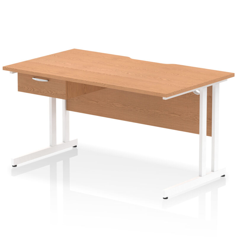 impulse scalloped edge cantilever straight desk with single one drawer fixed pedestal