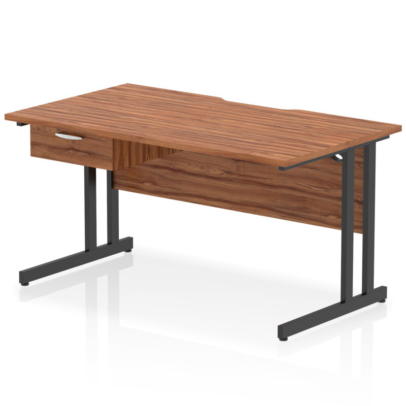 impulse scalloped edge cantilever straight desk with single one drawer fixed pedestal