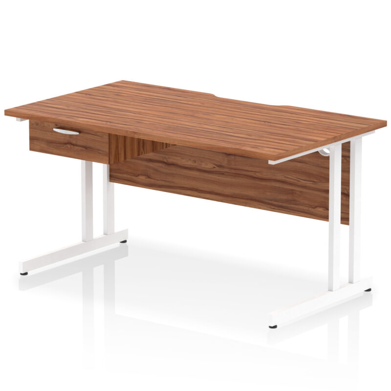 impulse scalloped edge cantilever straight desk with single one drawer fixed pedestal