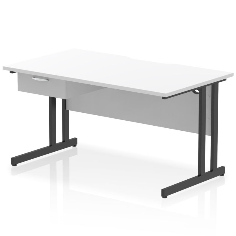 impulse scalloped edge cantilever straight desk with single one drawer fixed pedestal