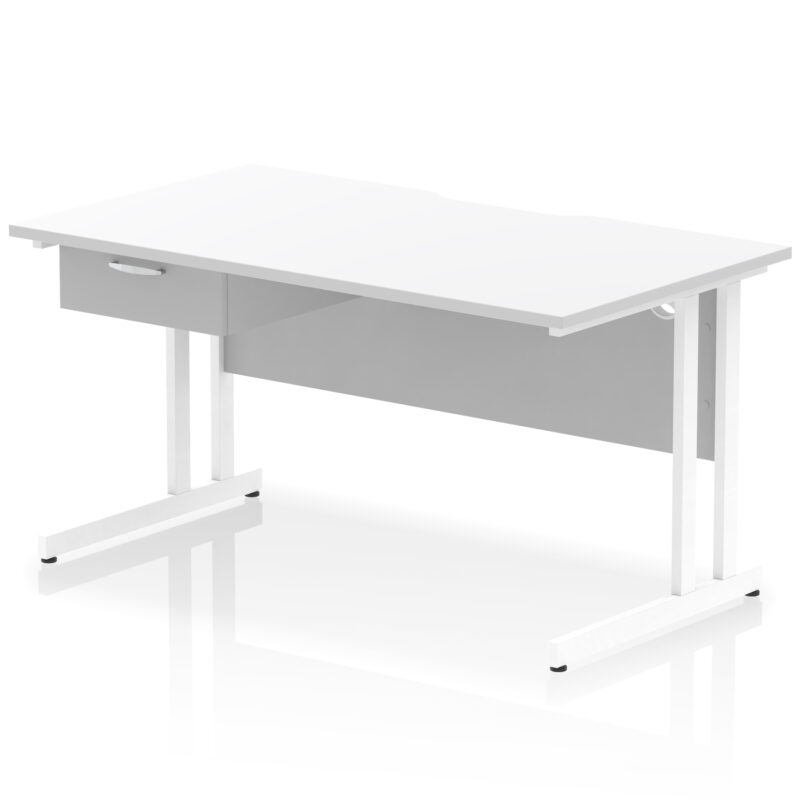 impulse scalloped edge cantilever straight desk with single one drawer fixed pedestal