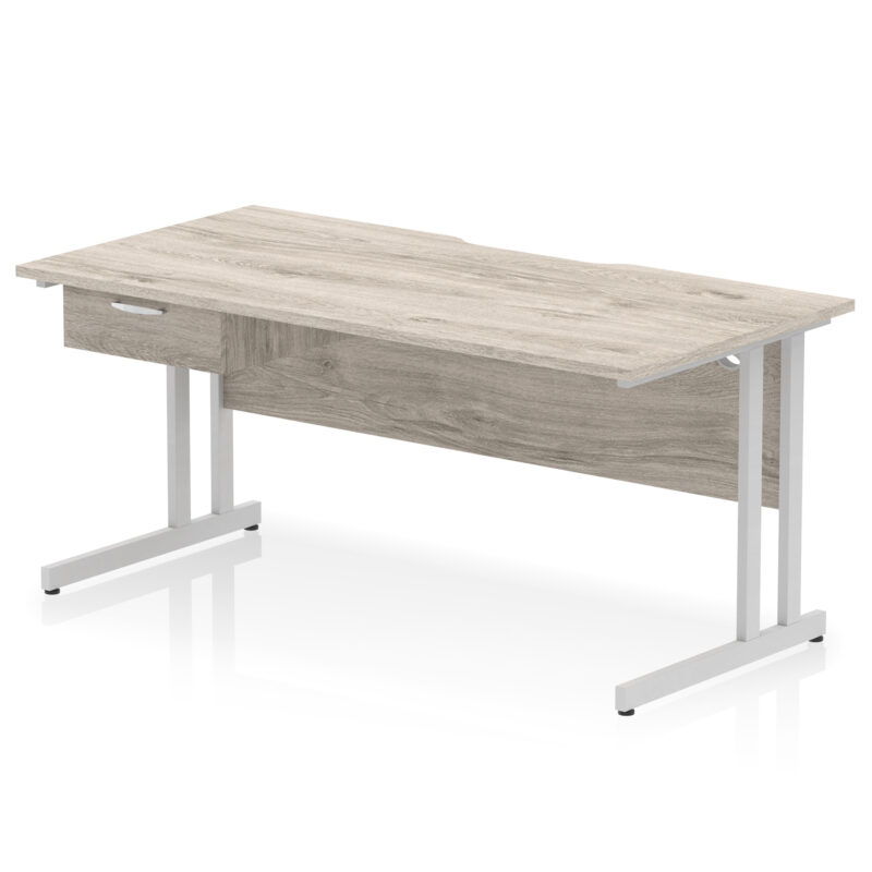 impulse scalloped edge cantilever straight desk with single one drawer fixed pedestal