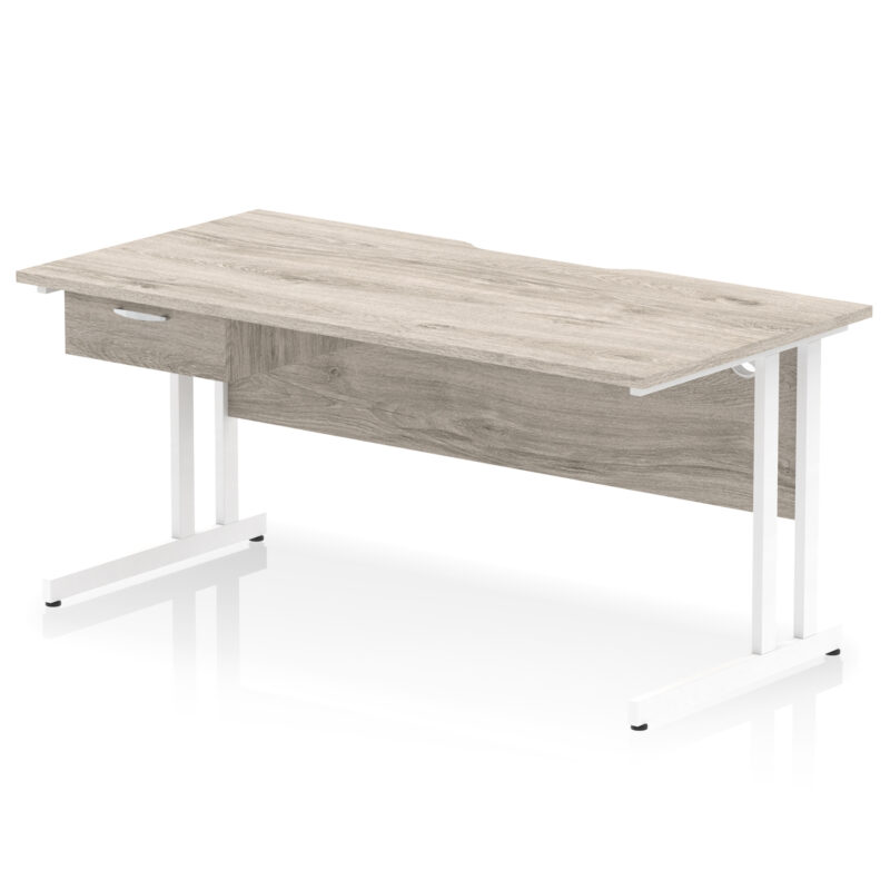 impulse scalloped edge cantilever straight desk with single one drawer fixed pedestal