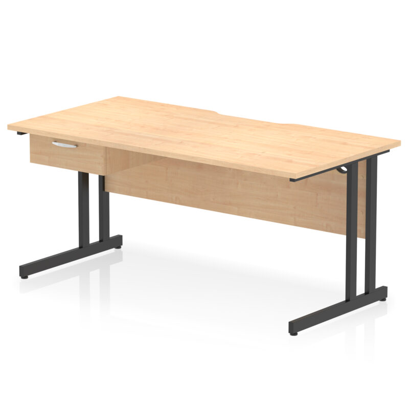 impulse scalloped edge cantilever straight desk with single one drawer fixed pedestal