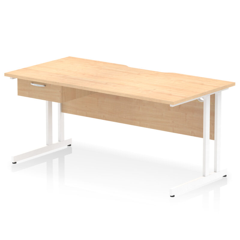impulse scalloped edge cantilever straight desk with single one drawer fixed pedestal