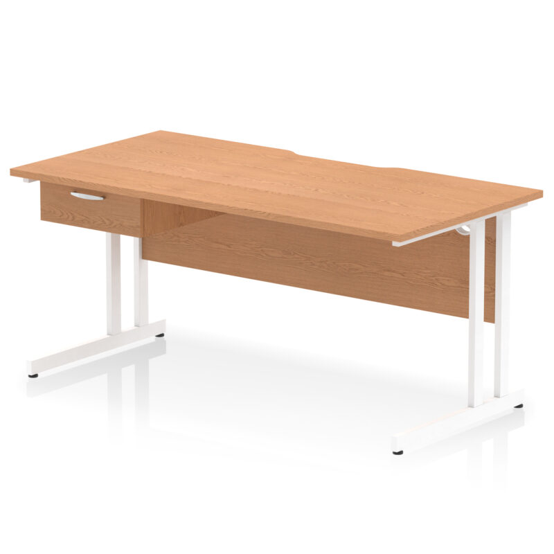 impulse scalloped edge cantilever straight desk with single one drawer fixed pedestal