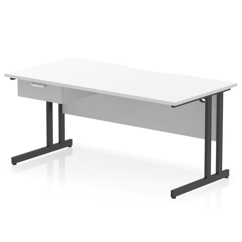 impulse scalloped edge cantilever straight desk with single one drawer fixed pedestal