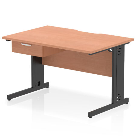 impulse scalloped edge cable managed straight desk with single one drawer fixed pedestal