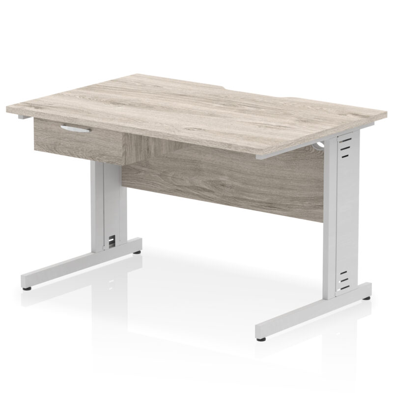 impulse scalloped edge cable managed straight desk with single one drawer fixed pedestal