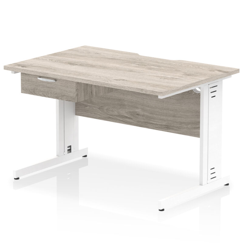impulse scalloped edge cable managed straight desk with single one drawer fixed pedestal