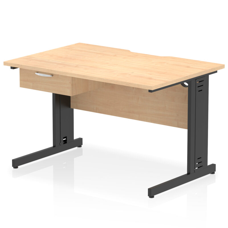 impulse scalloped edge cable managed straight desk with single one drawer fixed pedestal
