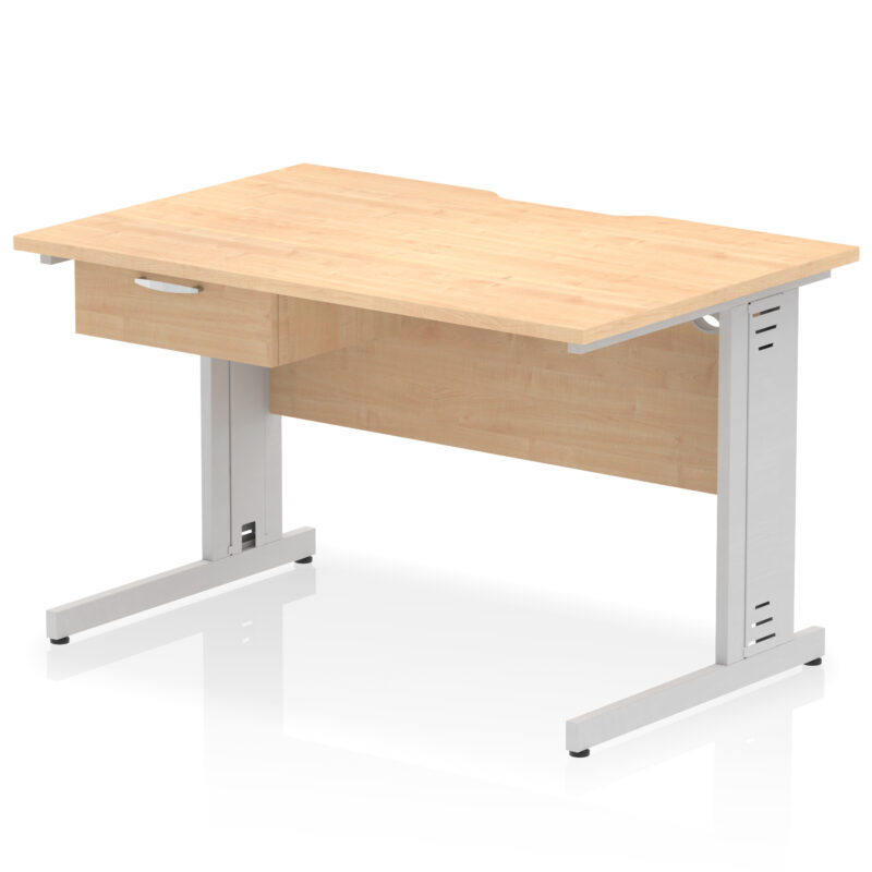 impulse scalloped edge cable managed straight desk with single one drawer fixed pedestal