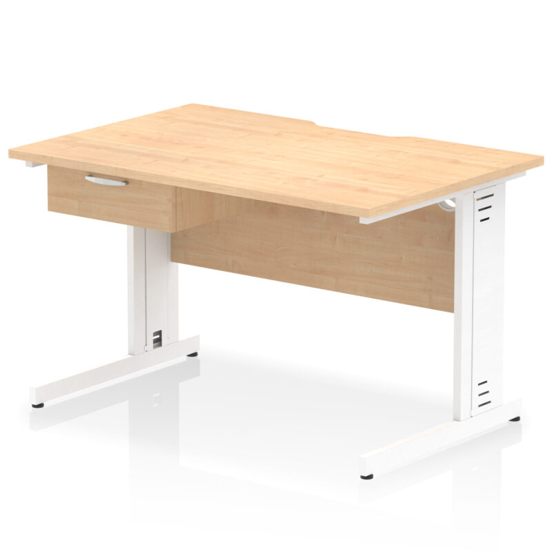 impulse scalloped edge cable managed straight desk with single one drawer fixed pedestal