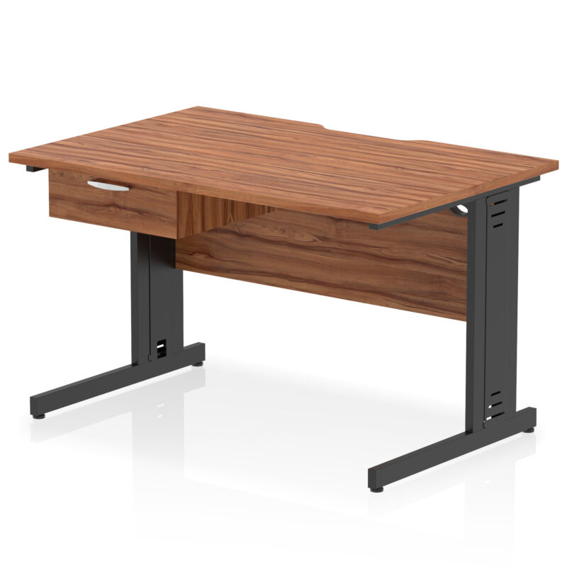 impulse scalloped edge cable managed straight desk with single one drawer fixed pedestal