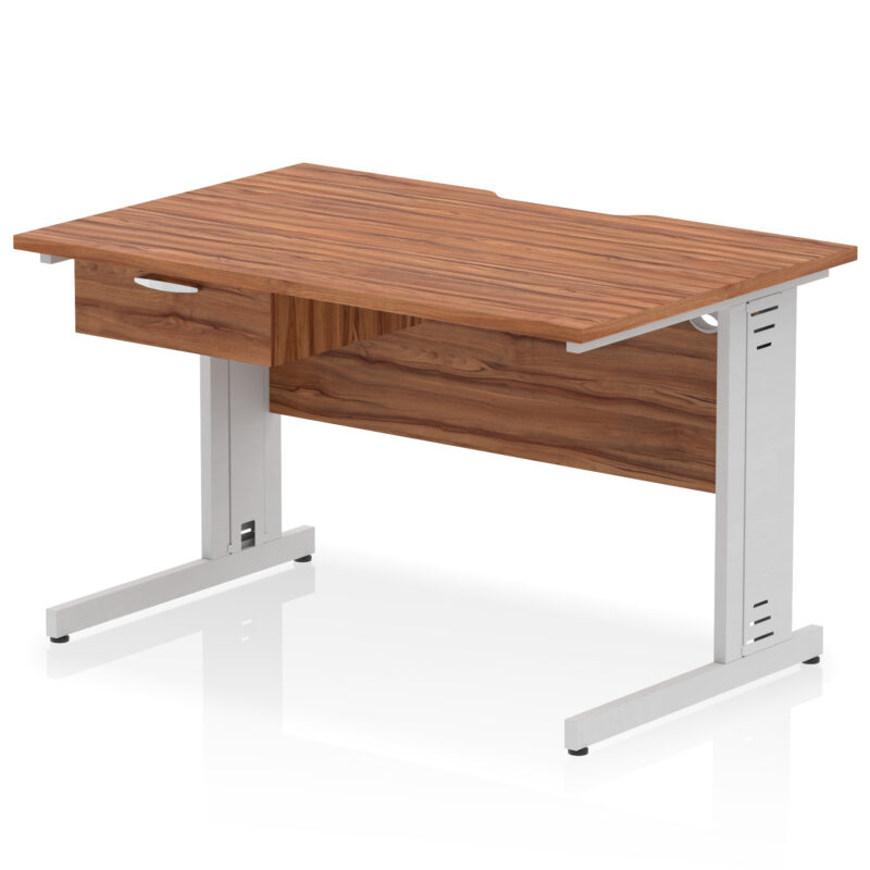 impulse scalloped edge cable managed straight desk with single one drawer fixed pedestal