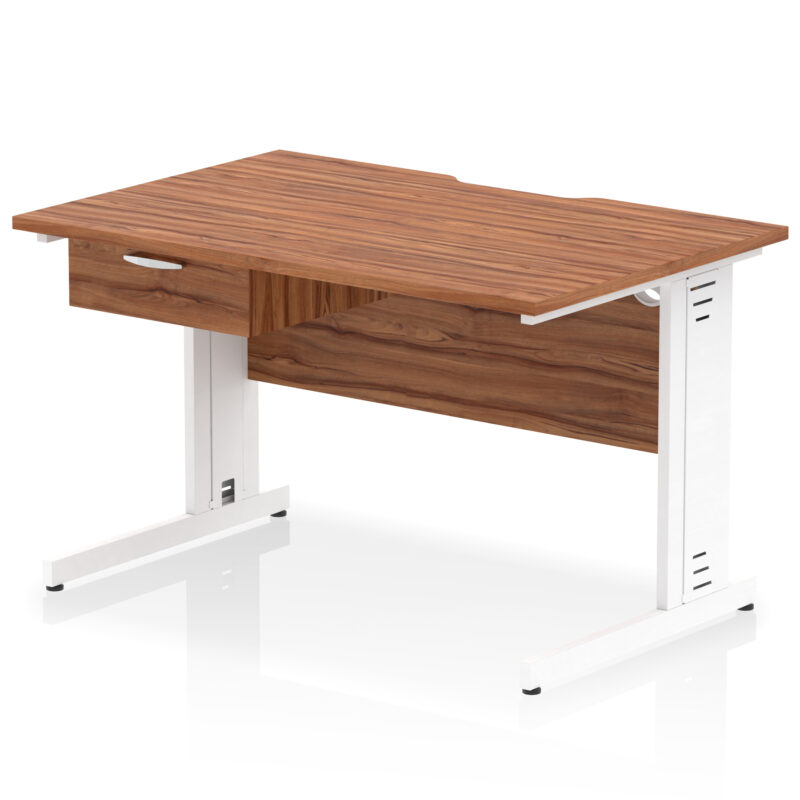 impulse scalloped edge cable managed straight desk with single one drawer fixed pedestal