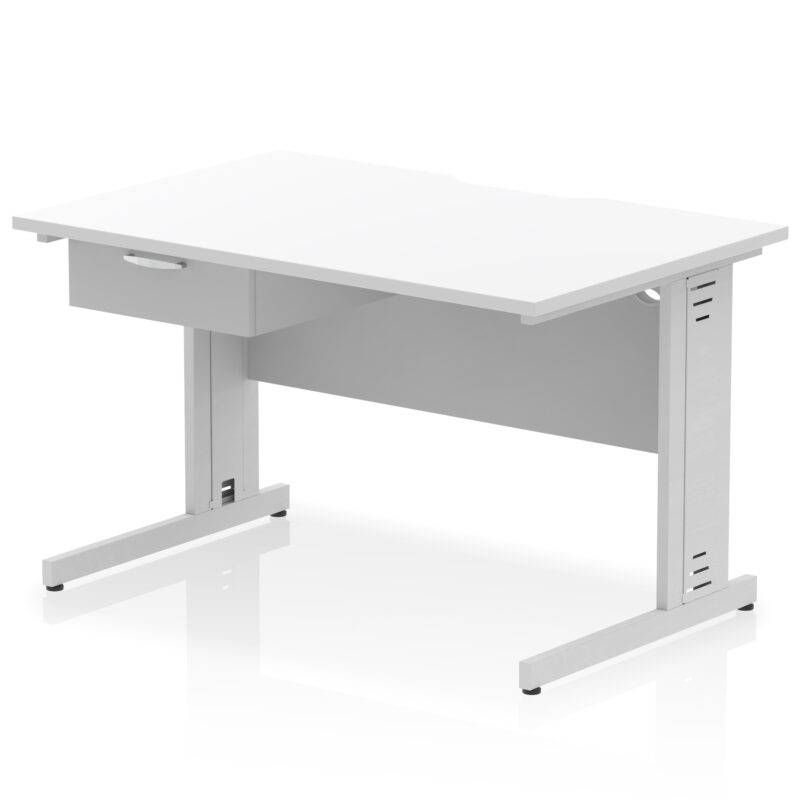 impulse scalloped edge cable managed straight desk with single one drawer fixed pedestal