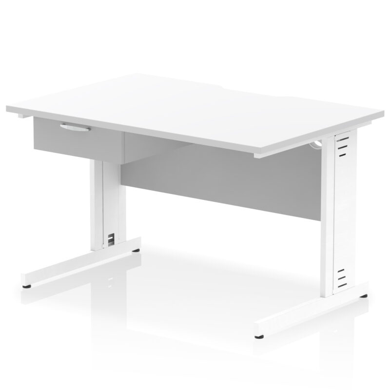 impulse scalloped edge cable managed straight desk with single one drawer fixed pedestal