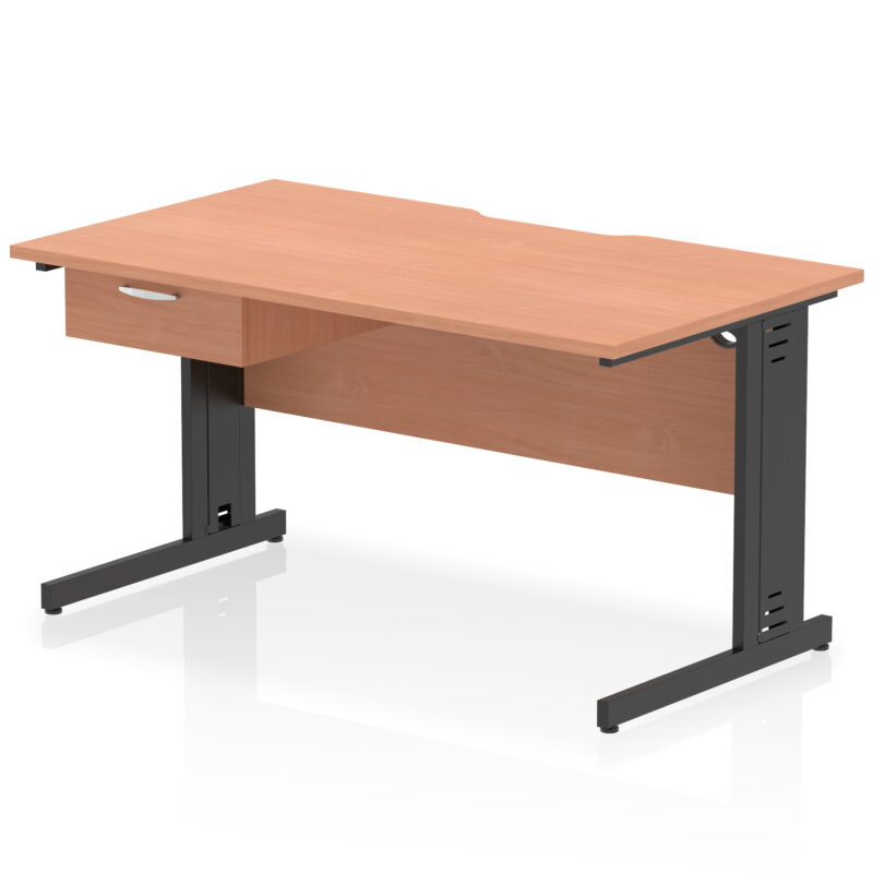 impulse scalloped edge cable managed straight desk with single one drawer fixed pedestal