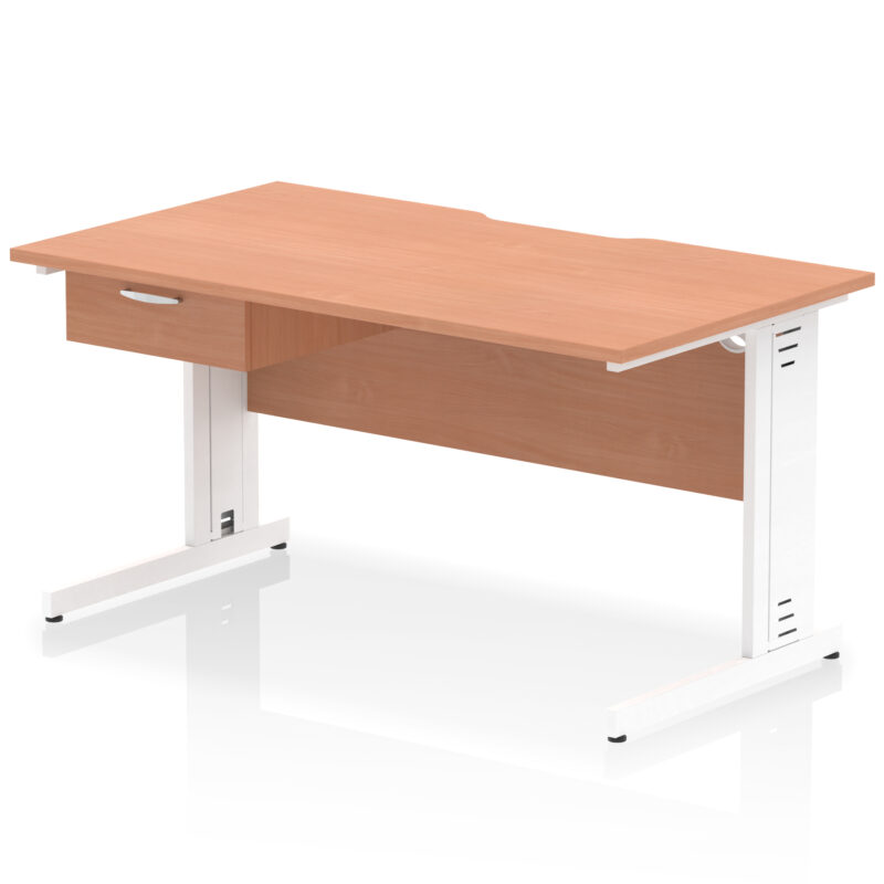 impulse scalloped edge cable managed straight desk with single one drawer fixed pedestal