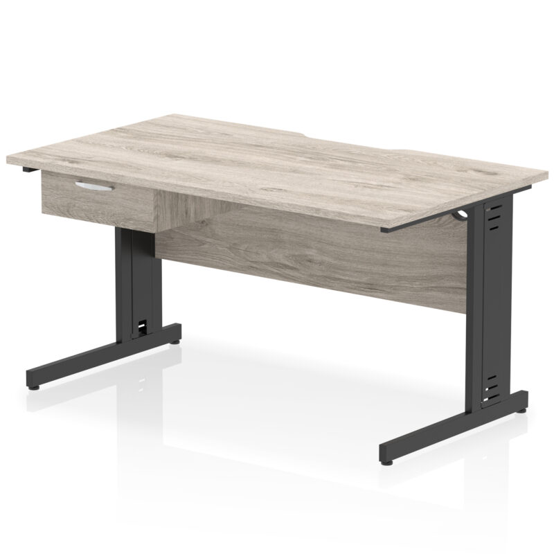 impulse scalloped edge cable managed straight desk with single one drawer fixed pedestal
