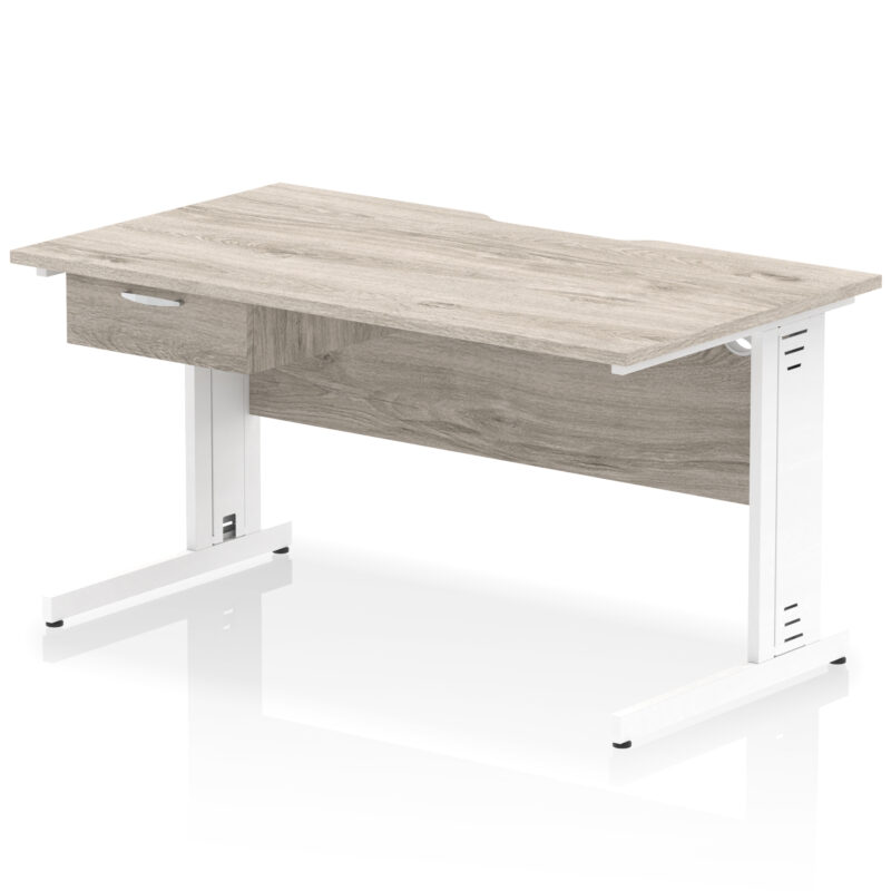 impulse scalloped edge cable managed straight desk with single one drawer fixed pedestal
