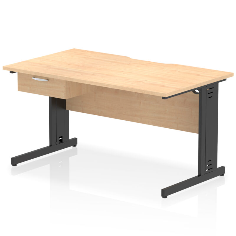 impulse scalloped edge cable managed straight desk with single one drawer fixed pedestal