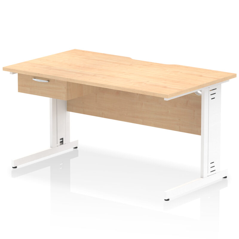 impulse scalloped edge cable managed straight desk with single one drawer fixed pedestal